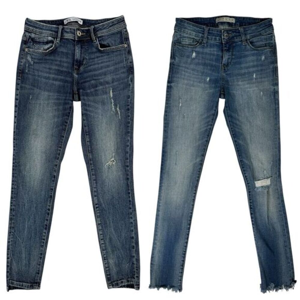 LOT Of 2 Zara‎ Jeans Size 4 Mid Rise Raw Hem Distressed Stretch Denim Bundle